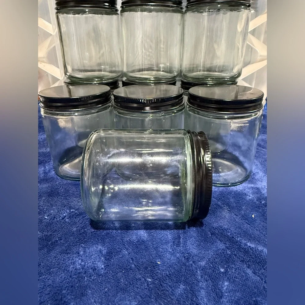 Set of 10 Clear Glass Jars with Black Lids - Picture 4 of 5